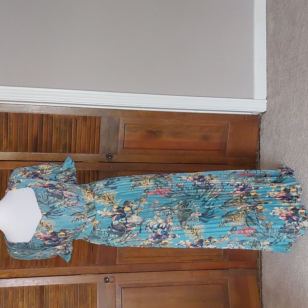 L'Atiste Tropical Pleated Open Back Maxi Dress Sz 2X